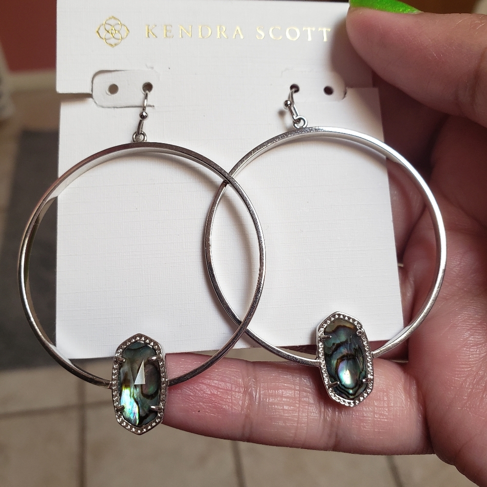 Kendra Scott Elora Silver Hoop Earrings in Abalone Shell VGUC